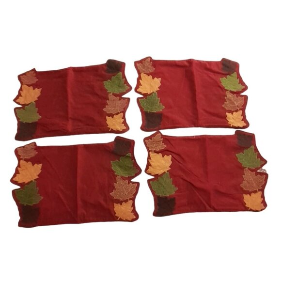 Placemats Autumn Fall Leaves Colorful Patched Embroidered 4 piece set Halloween - Picture 3 of 11